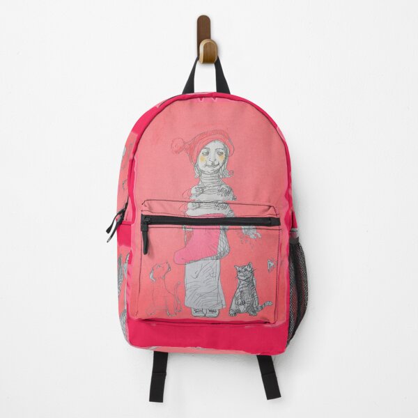 Item preview, Christmas Girl with Saint Nick Sock, Dog and Cat (Drawing by ACCI) designed and sold by VanyssaGraphics.