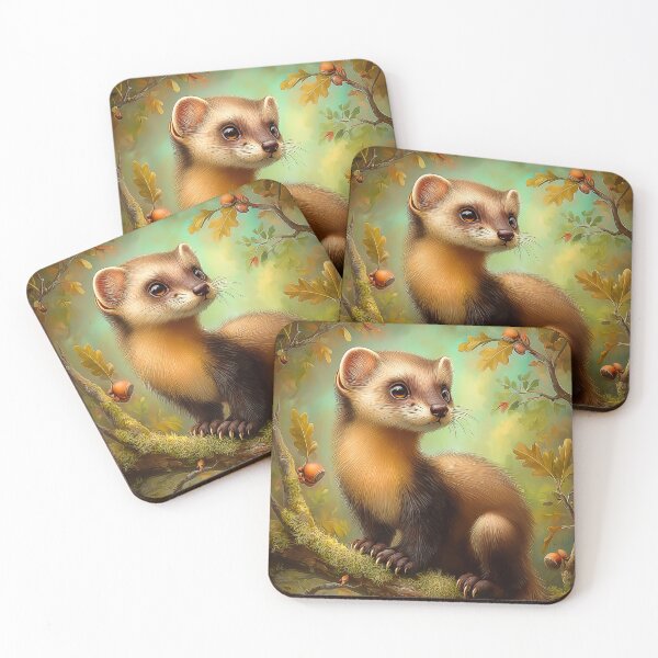 Item preview, Cute pine marten on a Mossy Branch designed and sold by PetsArt.