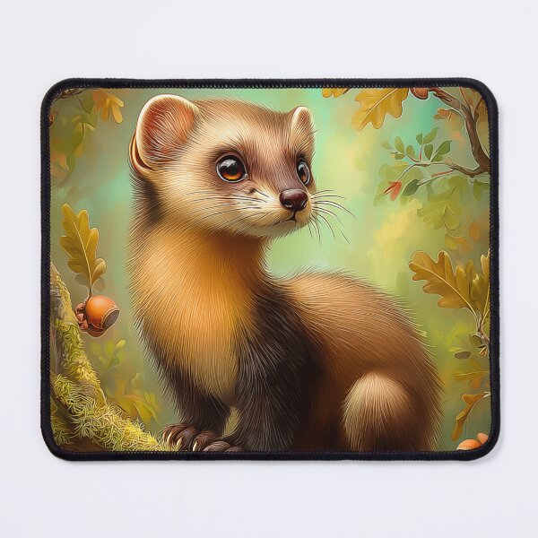 Item preview, Cute pine marten on a Mossy Branch designed and sold by PetsArt.
