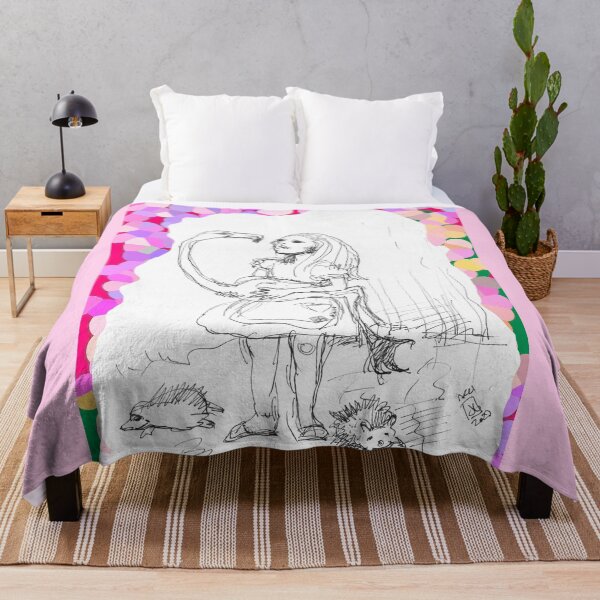Item preview, Alice in Wonderland - Alice Holding A Flamingo Bird (original ink drawing by ACCI) designed and sold by VanyssaGraphics.
