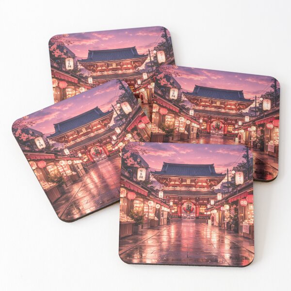 Item preview, Senso-ji Asakusa at Night – Lantern Lit Temple Street in Pastel Twilight designed and sold by PopChaosStudio.