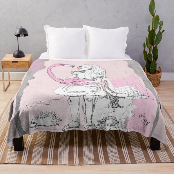 Item preview, Alice in Wonderland - Alice Holding A Flamingo Bird (original ink drawing by ACCI) designed and sold by VanyssaGraphics.