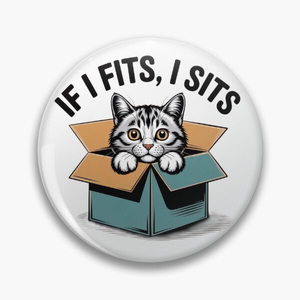 Item preview, If I Fits I Sits Funny Cat Sticker - Tabby Cat in Box Art designed and sold by RICHYON.