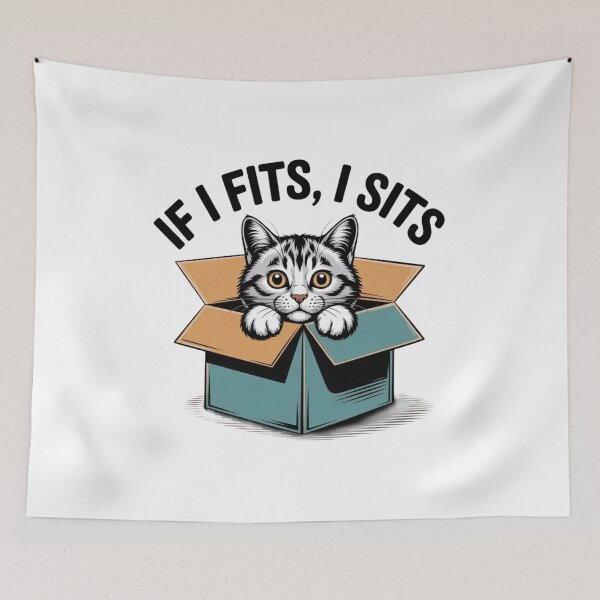 Item preview, If I Fits I Sits Funny Cat Sticker - Tabby Cat in Box Art designed and sold by RICHYON.