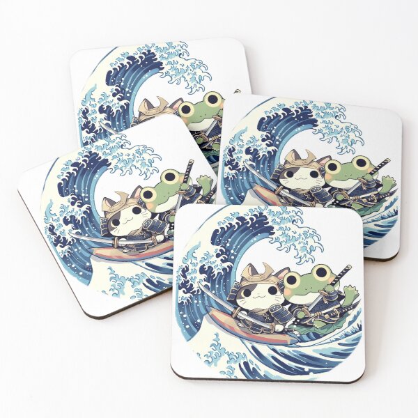 Item preview, Samurai Cat and Frog Eating Ramen Together - Japanese Noodle Duo Art designed and sold by De Aqui y de Alla Studio.