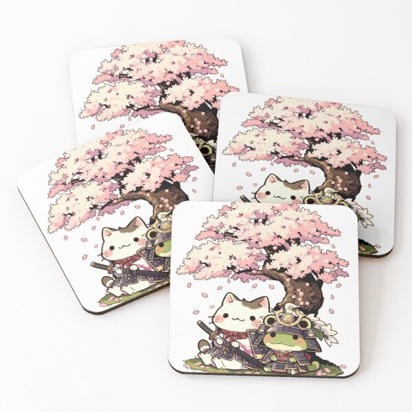 Item preview, Samurai Cat and Frog Under Cherry Blossoms - Sakura Best Friends Art designed and sold by De Aqui y de Alla Studio.