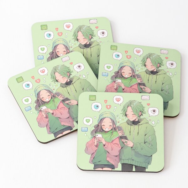 Item preview, Cute anime couple on their phones designed and sold by madkiitten.