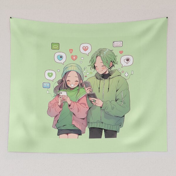 Item preview, Cute anime couple on their phones designed and sold by madkiitten.