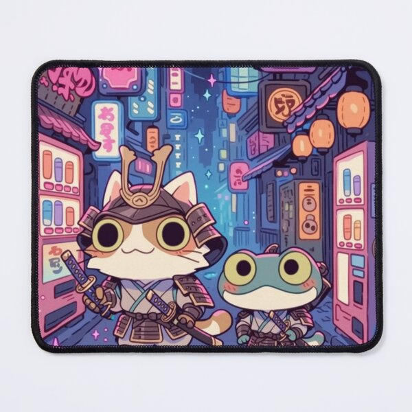 Item preview, Samurai Cat and Frog Riding Dragon - Epic Japanese Duo Warrior Art designed and sold by De Aqui y de Alla Studio.