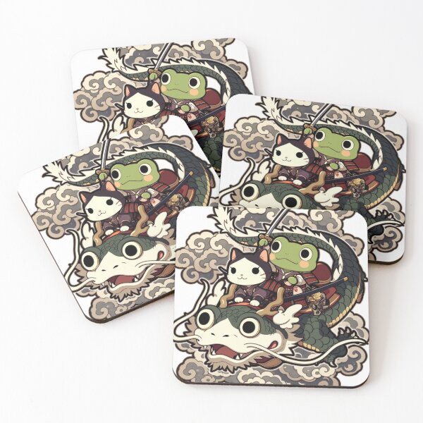 Item preview, Samurai Cat and Frog Riding Dragon - Epic Japanese Duo Warrior Art designed and sold by De Aqui y de Alla Studio.