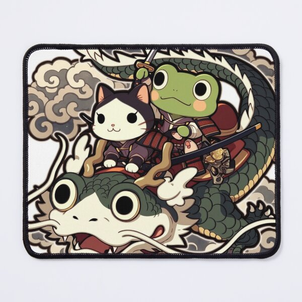 Item preview, Samurai Cat and Frog Riding Dragon - Epic Japanese Duo Warrior Art designed and sold by De Aqui y de Alla Studio.
