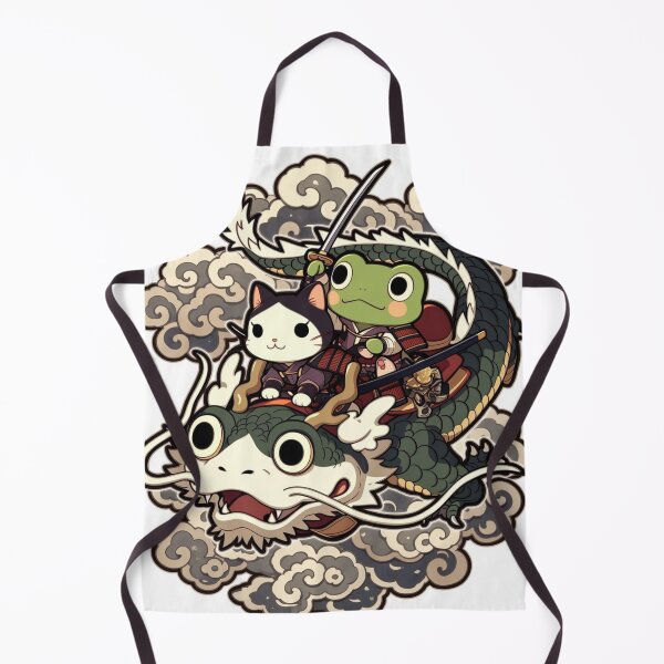 Item preview, Samurai Cat and Frog Riding Dragon - Epic Japanese Duo Warrior Art designed and sold by De Aqui y de Alla Studio.