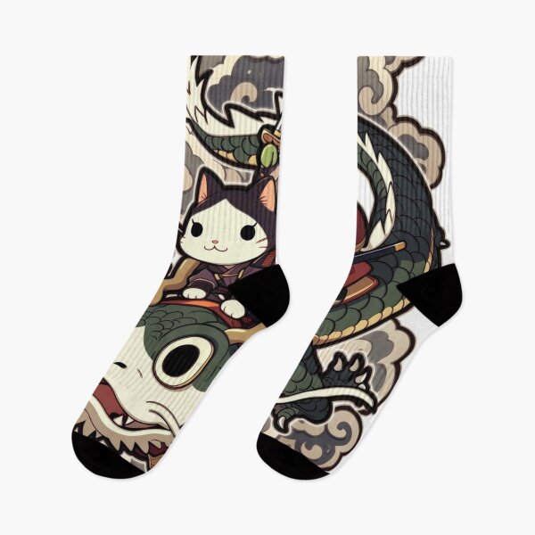 Item preview, Samurai Cat and Frog Riding Dragon - Epic Japanese Duo Warrior Art designed and sold by De Aqui y de Alla Studio.