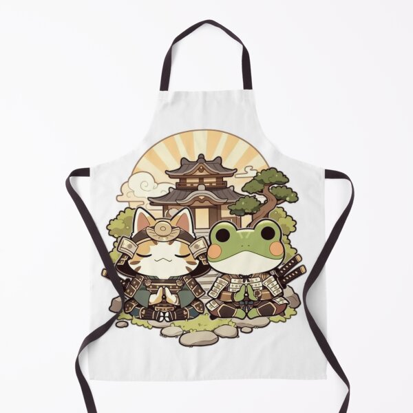Item preview, Samurai Cat and Frog Meditating - Zen Japanese Duo Art designed and sold by De Aqui y de Alla Studio.