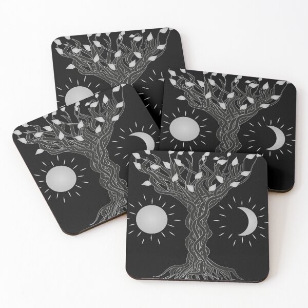 Item preview, Twisted Tree with Sun and Moon – Silver Metal Gradient Nature Design designed and sold by ZorianArt.