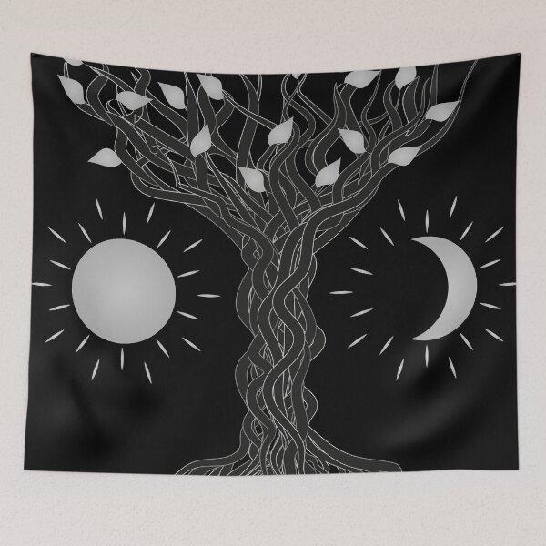 Item preview, Twisted Tree with Sun and Moon – Silver Metal Gradient Nature Design designed and sold by ZorianArt.