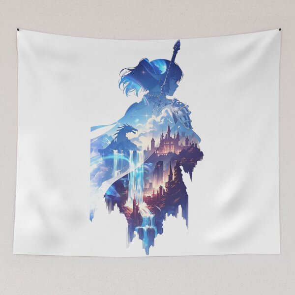 Item preview, Celestial Knight Dreamscape – Fantasy Anime Warrior Double Exposure Art designed and sold by Dyan4.
