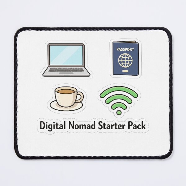 Item preview, Digital Nomad Starter Pack Sticker – Laptop Passport Coffee WiFi Remote Work Humor designed and sold by ZYNORAworld.