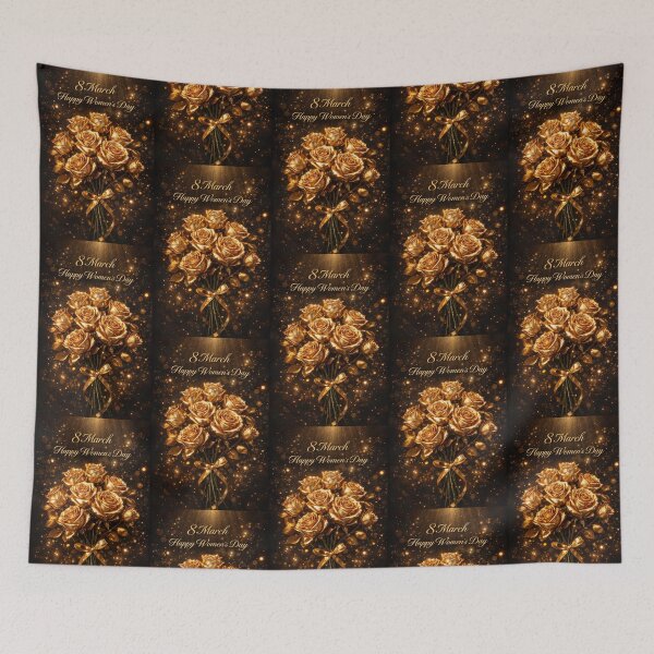 Item preview, Golden Roses Bouquet: 8 March Happy Women's Day Elegant Card designed and sold by Dreamy Armine Art.