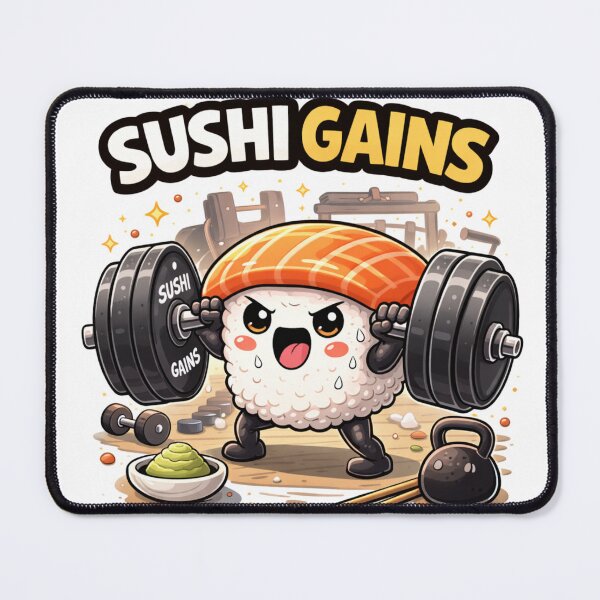Item preview, Sushi Gains Funny Gym Sushi Cartoon designed and sold by MarinaBlackArt.
