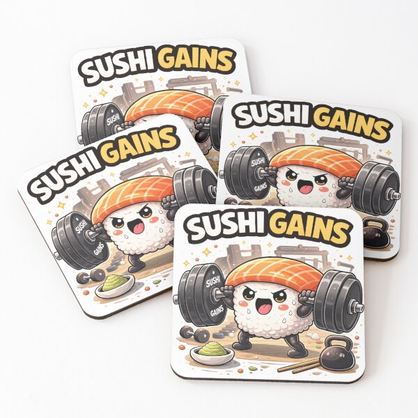 Item preview, Sushi Gains Funny Gym Sushi Cartoon designed and sold by MarinaBlackArt.