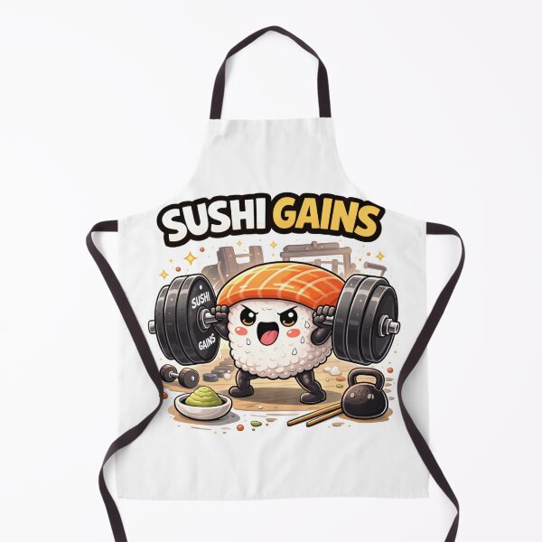 Item preview, Sushi Gains Funny Gym Sushi Cartoon designed and sold by MarinaBlackArt.