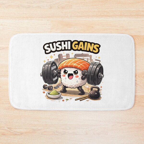 Item preview, Sushi Gains Funny Gym Sushi Cartoon designed and sold by MarinaBlackArt.