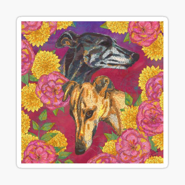 Floral Greyhound Girlies Sticker