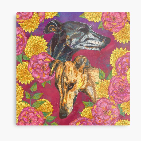 Floral Greyhound Girlies Metal Print