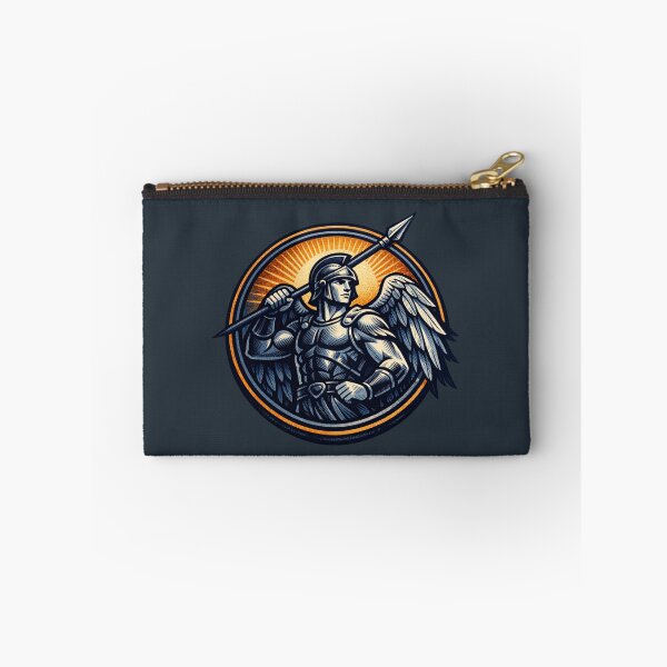 Item preview, Cherub Guardian with Spear – Celestial Warrior Angel Vintage Engraving Emblem designed and sold by SilentPowerArt.
