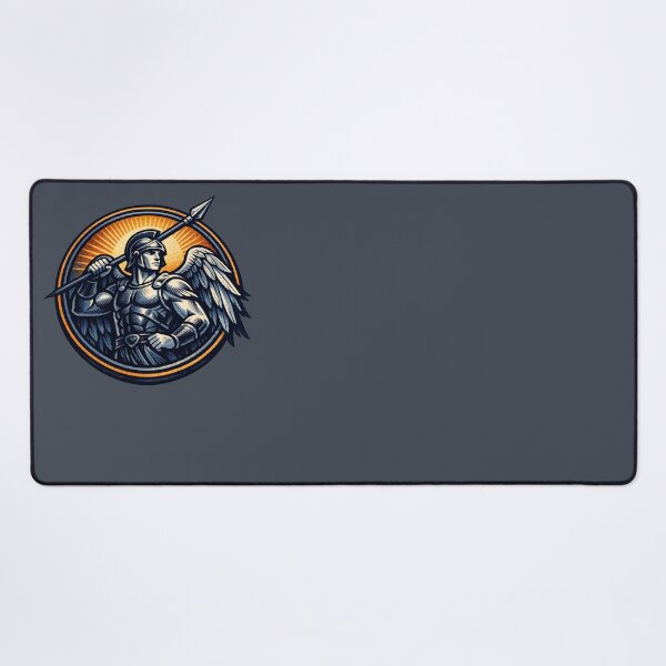 Item preview, Cherub Guardian with Spear – Celestial Warrior Angel Vintage Engraving Emblem designed and sold by SilentPowerArt.