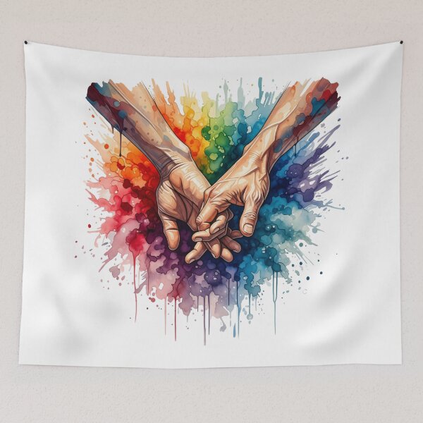 Item preview, Rainbow Splash Interlocked Hands - Unity & Love Watercolor Art designed and sold by Valeriia_Isaieva.