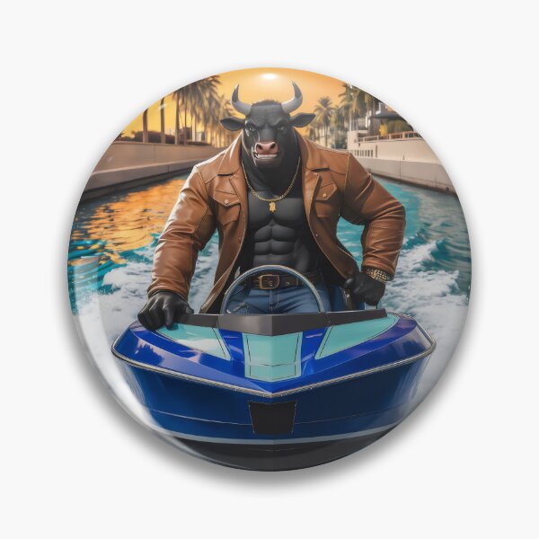 Item preview, Bull on a motorboat. designed and sold by MyHappyArtShop.