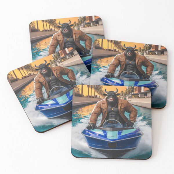 Item preview, Bull on a motorboat. designed and sold by MyHappyArtShop.