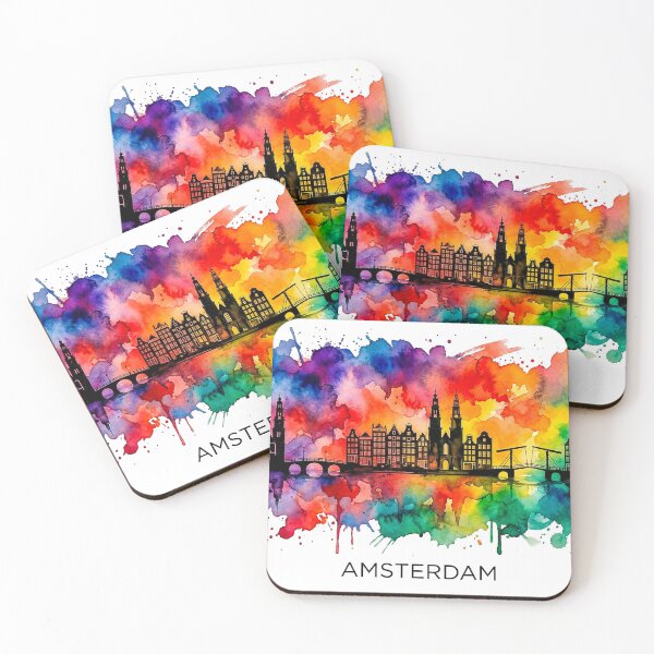 Item preview, watercolor illustration of the Amsterdam city skyline designed and sold by PEUCETA-BA.