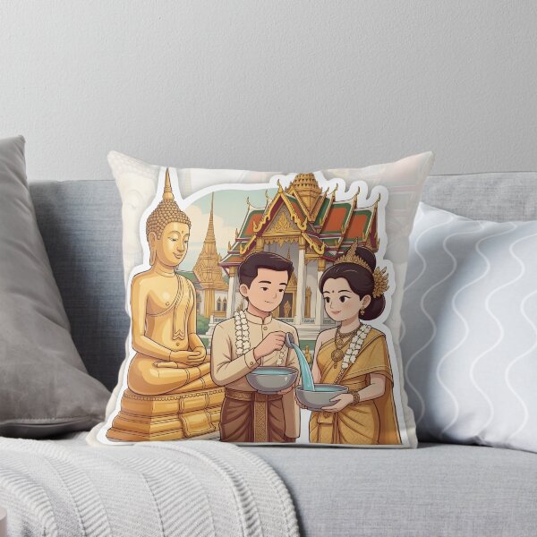 Item preview, Thai Couple Pouring Water on Buddha Statue for Songkran Festival designed and sold by Koalangel.