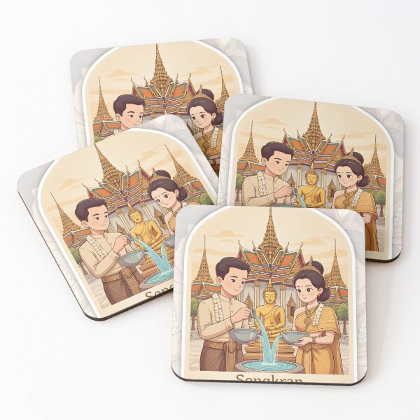 Item preview, Songkran Thai New Year Water Blessing Ceremony Illustration designed and sold by Koalangel.