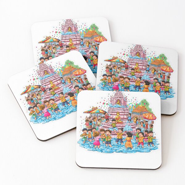 Item preview, Songkran Water Festival Celebration Crowd in Thailand Illustration designed and sold by Koalangel.