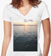 Sea, Water, Sunset, Reflection, #Sea, #Water, #Sunset, #Reflection Women's Fitted V-Neck T-Shirt