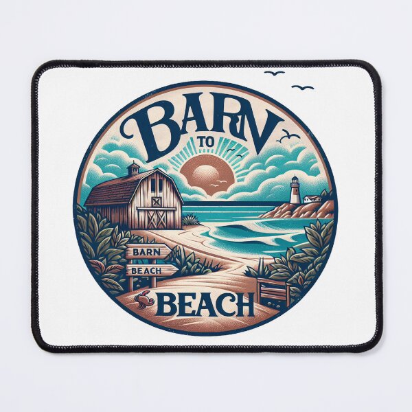 Item preview, Barn to Beach Realistic Illustrator Art – Rustic Barn Meets Lighthouse Coastal Sunset designed and sold by ARTCREATESHOP.