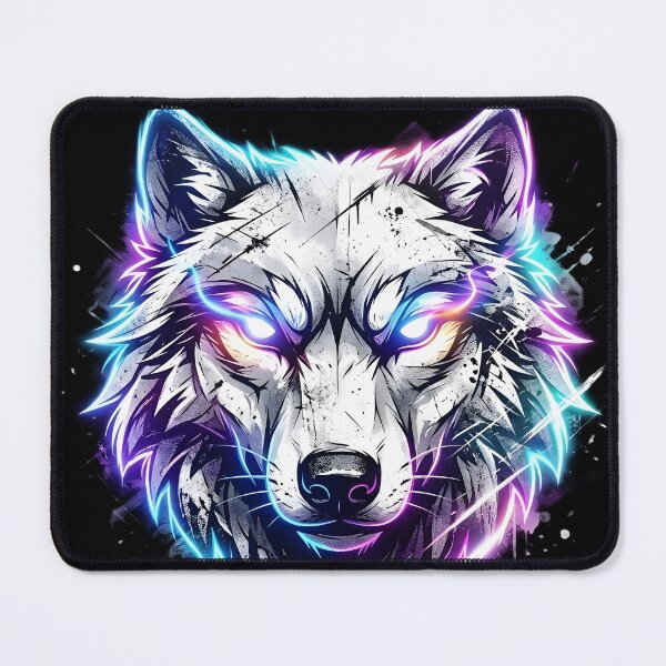 Item preview, Electric Neon White Wolf - Grunge Spirit Animal & Cyber Predator designed and sold by PawsyVibe.
