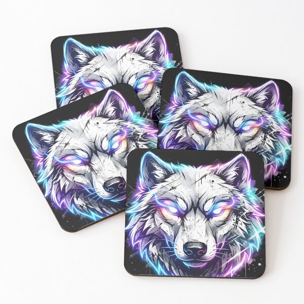 Item preview, Electric Neon White Wolf - Grunge Spirit Animal & Cyber Predator designed and sold by PawsyVibe.