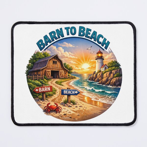 Item preview, Modern Realistic Barn to Beach T-Shirt Design with Lighthouse and Coastal Farm Scene designed and sold by ARTCREATESHOP.