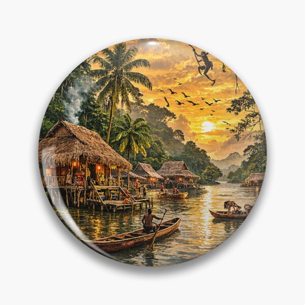 Item preview, amazon jungle sunset village designed and sold by hiperdinotees.