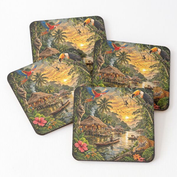 Item preview, amazon jungle sunset village designed and sold by hiperdinotees.