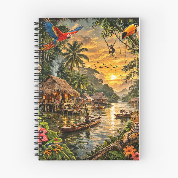 Item preview, amazon jungle sunset village designed and sold by hiperdinotees.