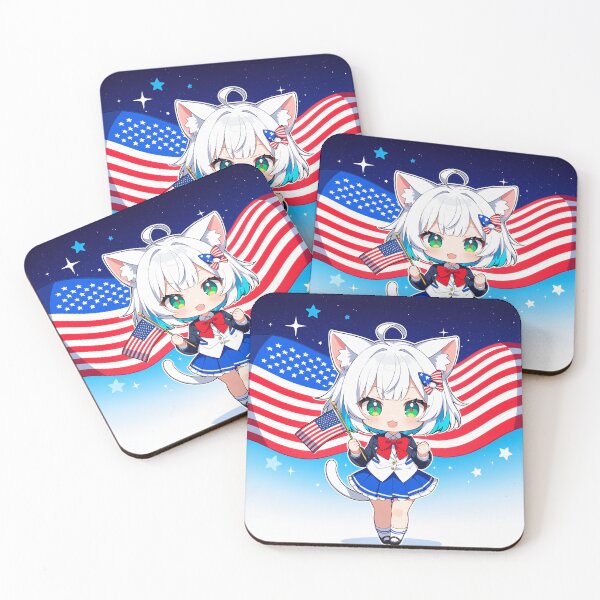 Item preview, USA Patriotic Cat - American Flag Anime Chibi Neko Art designed and sold by WhisKerinK.