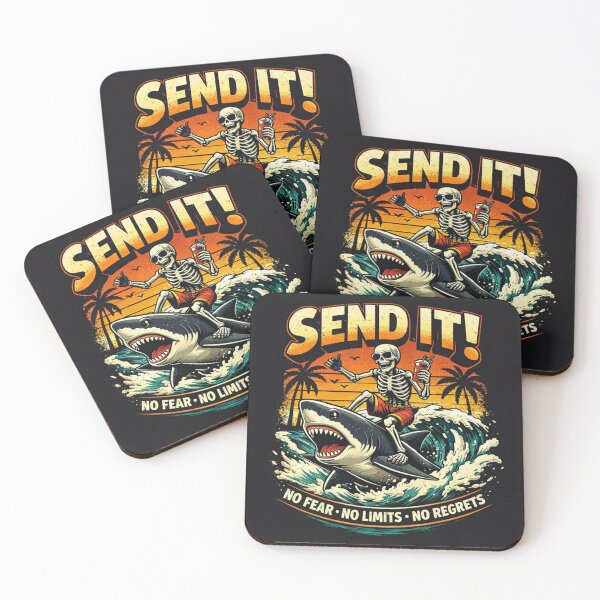 Item preview, Send It Skeleton Shark Surfing – Funny Summer Surf Design designed and sold by Tropivaro.