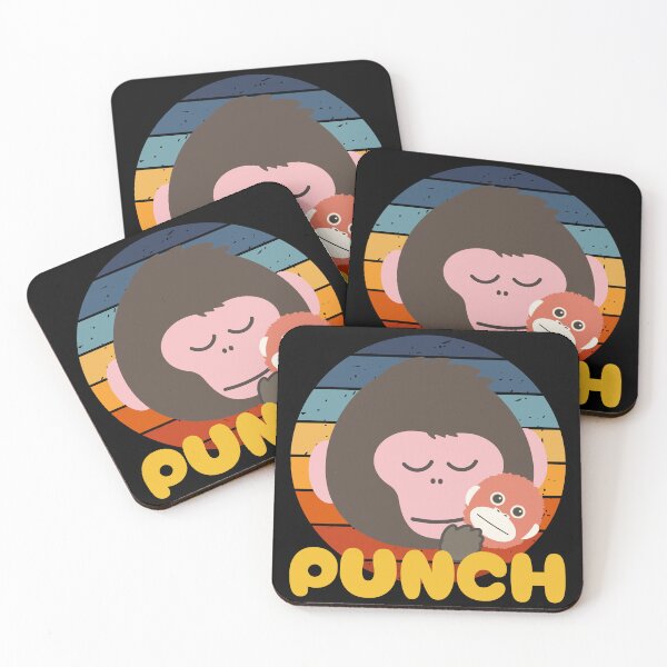 Item preview, Kawaii Punch Kun Baby Monkey And His Stuffed Monkey Retro Sunset designed and sold by legendaryskins.