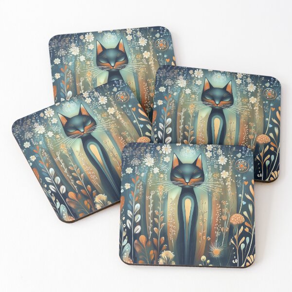 Item preview, Serene Cat. Whimsical feline and floral art. designed and sold by Shoot-The-Moon.